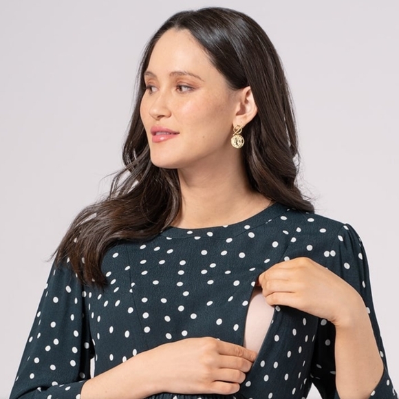 Seraphine Dresses Seraphine Green Polka Dot Maternity Nursing Dress